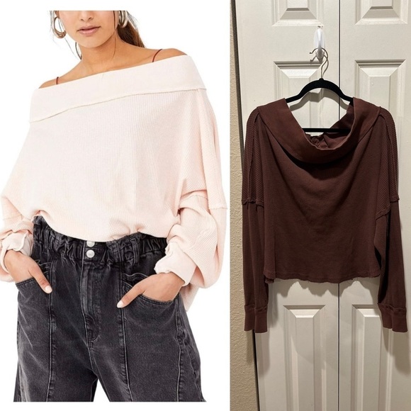 We The Free Close To You Pff The Shoulder Slouchy Thermal Top Boho Espresso, L - Picture 9 of 11
